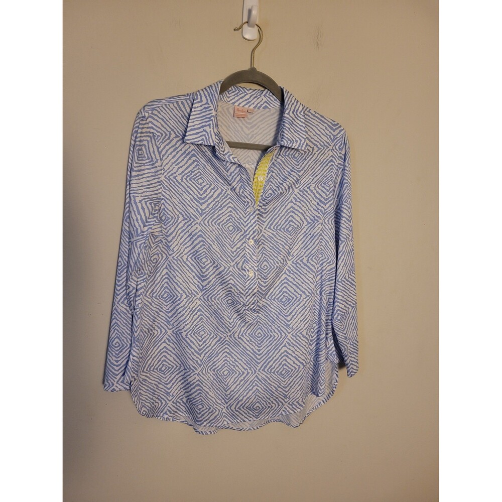 Persifor Sunna Blue Cotton Pullover Top Sz L Lightweight Beachy Resort